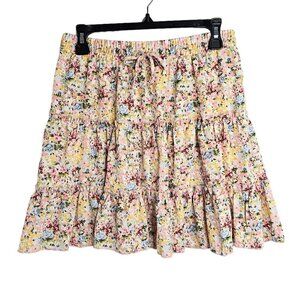 NWT ALELLY Tiered Skirt BLUE RED YELLOW FLORAL size S 4 6 Cottagecore Boho Beach